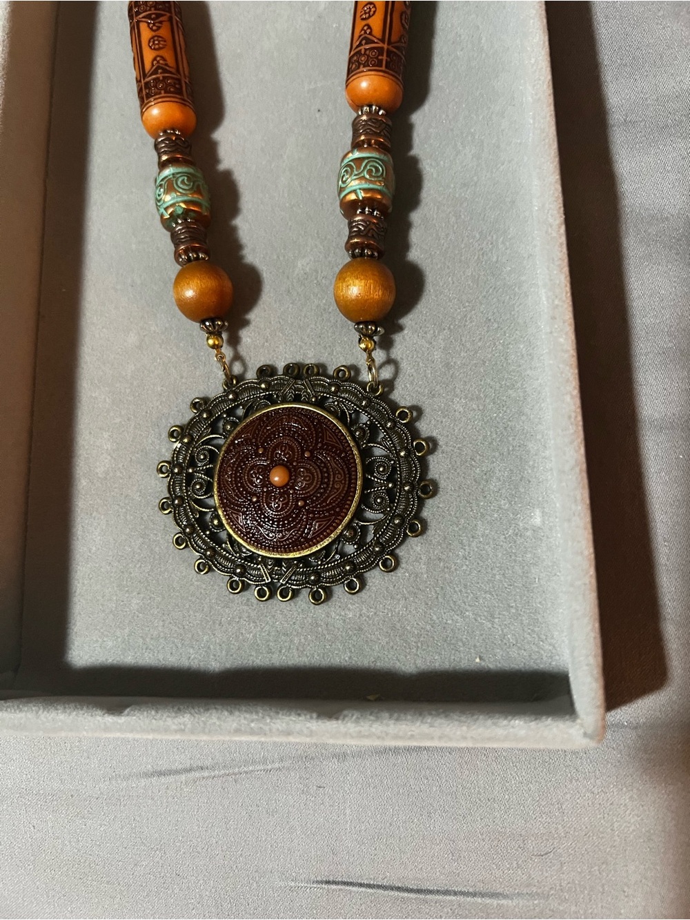 Bohemian Carved Brown Pendant Necklace - Elegant Women’s Jewelry